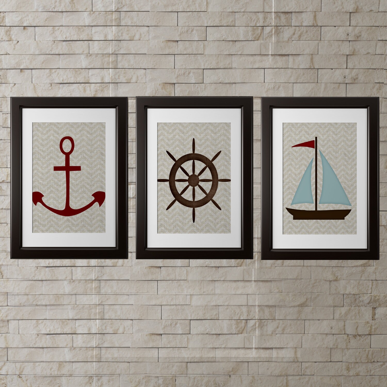 Nautical Wall art PRINTS 3 8x10 inch prints tan/cream