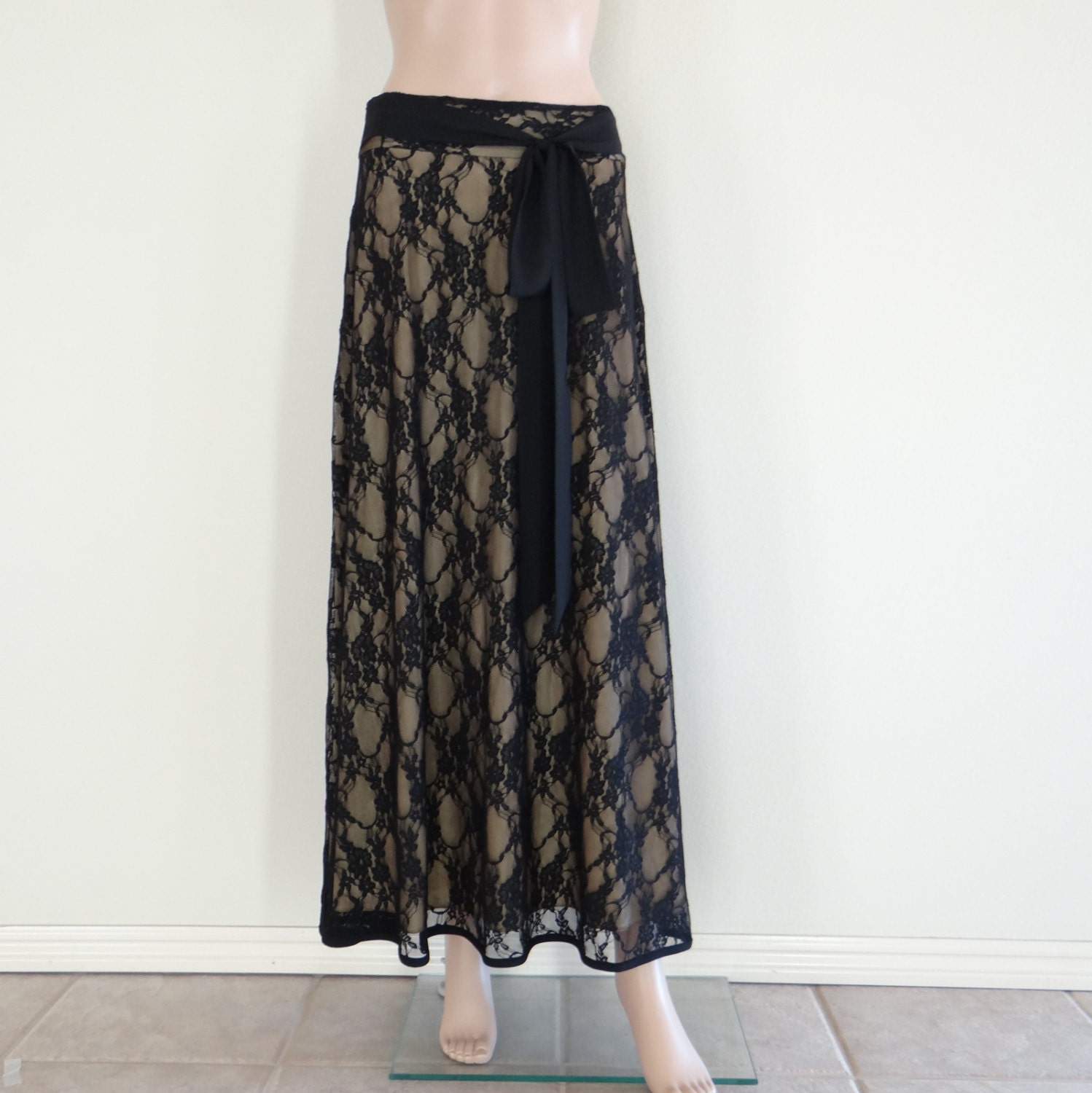 Lace Maxi Skirt.Black Lace Long Skirt