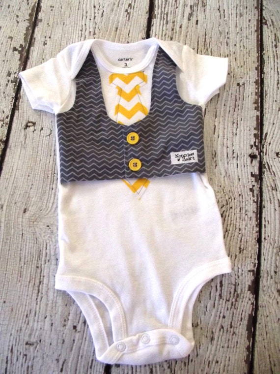 Baby boy tie and vest infant one piece in yellow by NonniesHeart