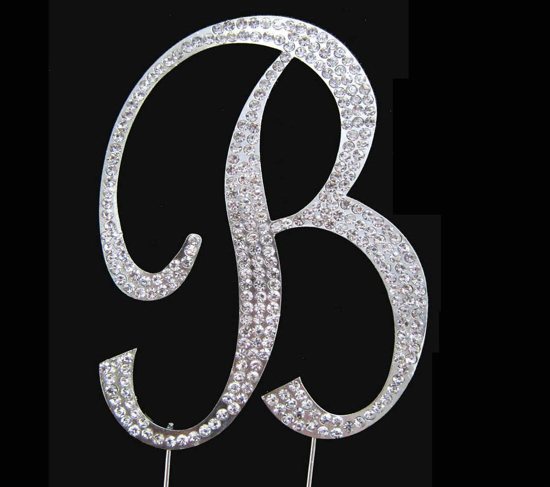 Large Crystal Rhinestone Silver Letter B Monogram