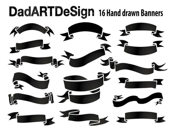 Simple Blank Ribbon Banners hand drawn 16 PNG HR files ready