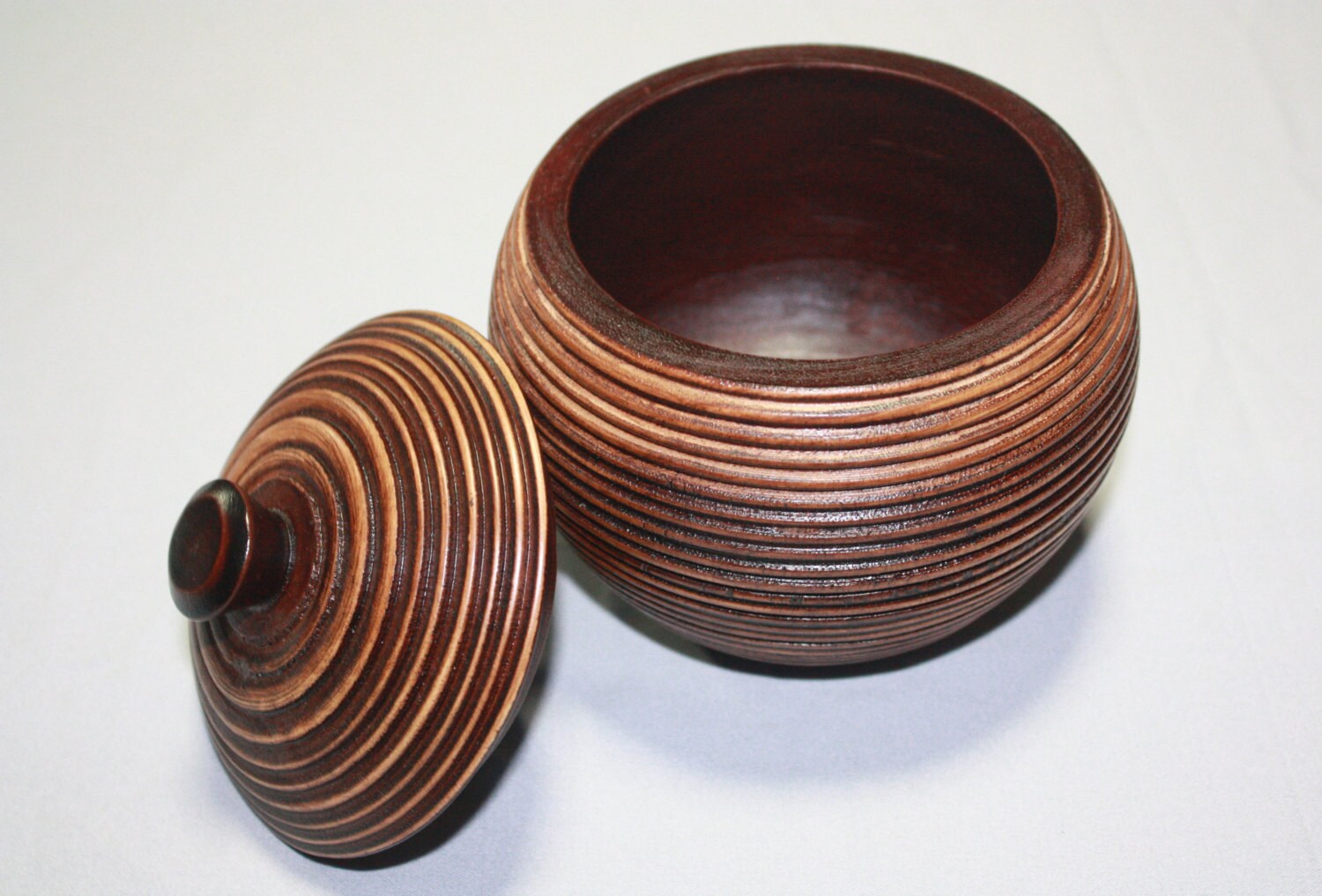 Hand Carved round wooden box with lid spherical wooden Pot