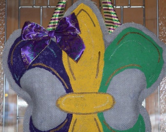 Mardi Gras Fleur De Leis Burlap Door Hanger