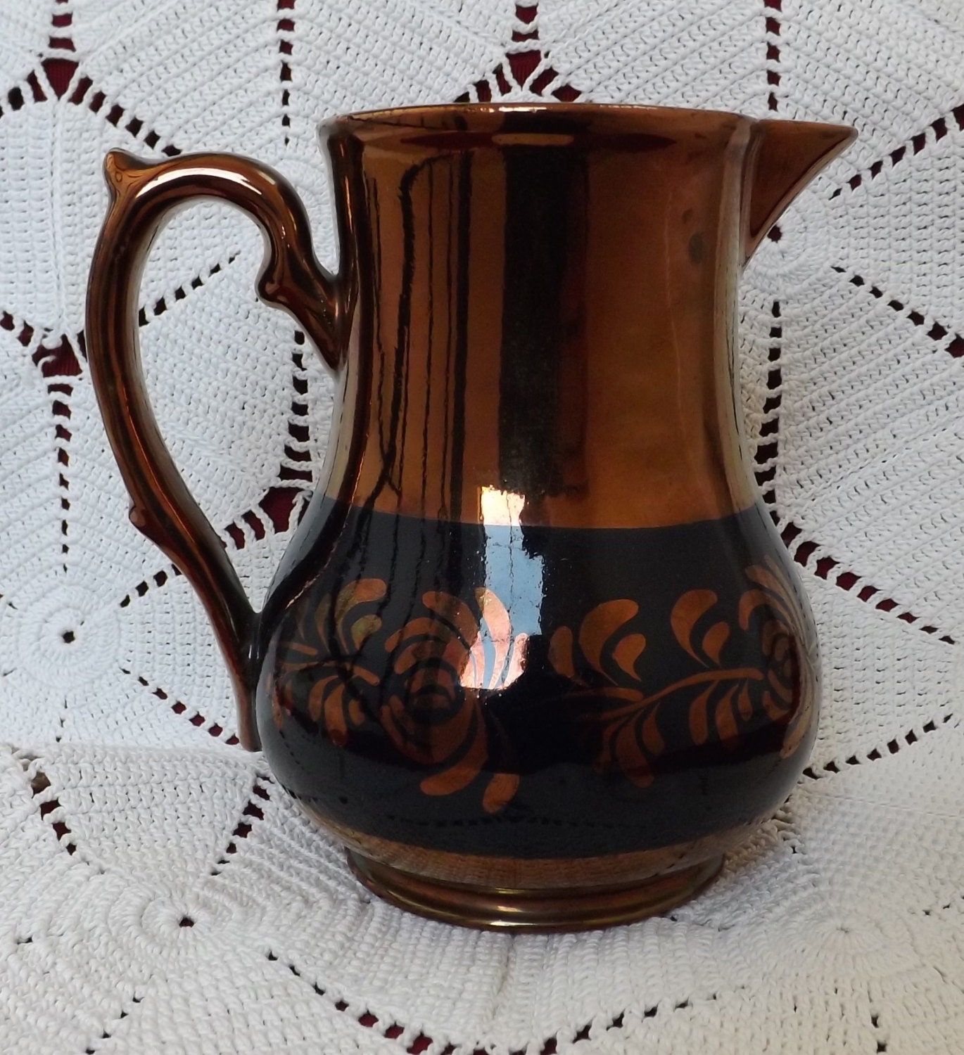 Antique Copper And Blue Luster Pitcher_Made in England_Antique