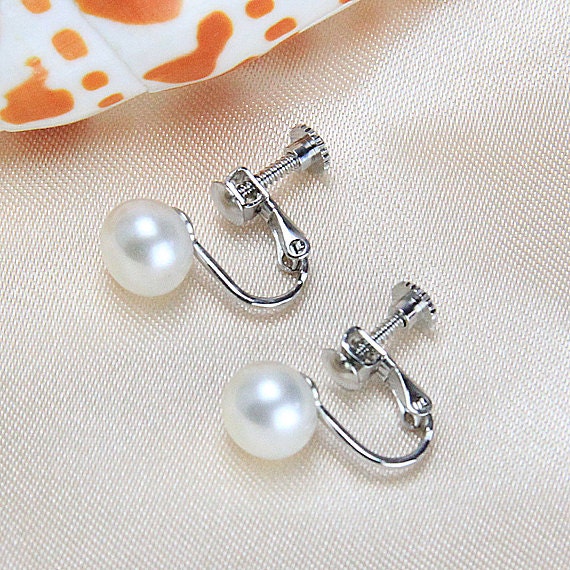 clip pearl earrings for non pierced earsfresh water by PearlOnly