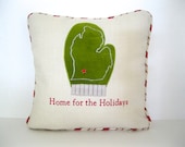 Michigan Mitten Holiday pillow cover in velvet and linen for 16-inch insert.