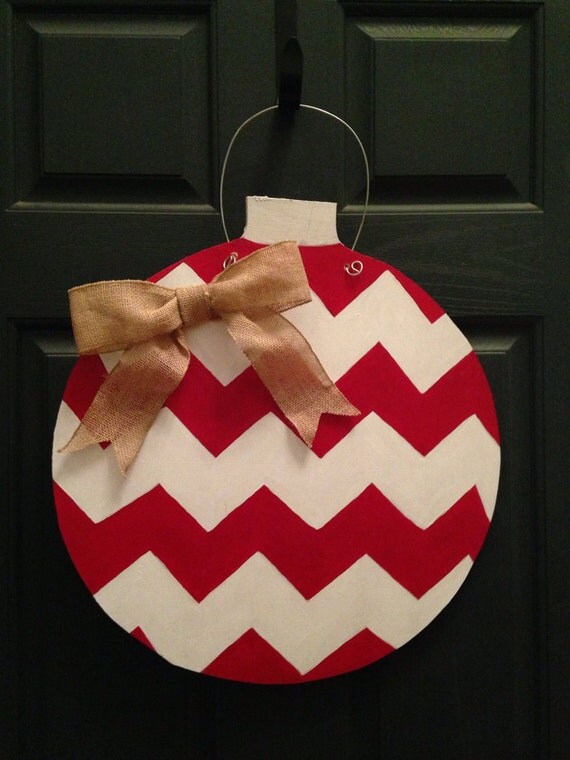 Items similar to Chevron wooden door hanger, Christmas ornament on Etsy