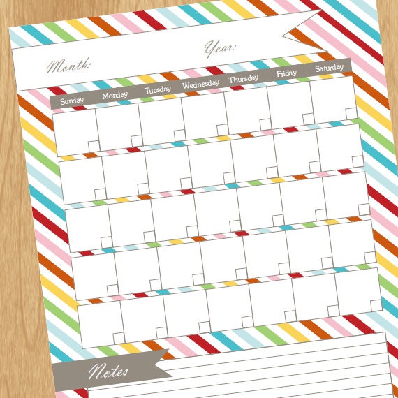 PRINTABLE Calendar Banner Planner or Binder Calendar