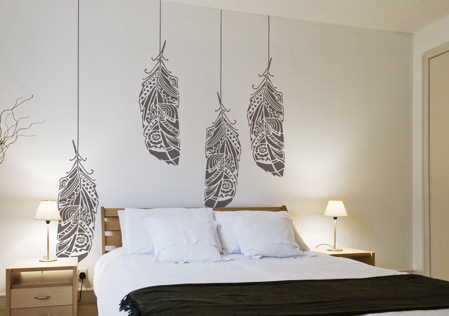 Forest feathers wall stencil decorative scandinavian wall stencil ... Stencil a muro