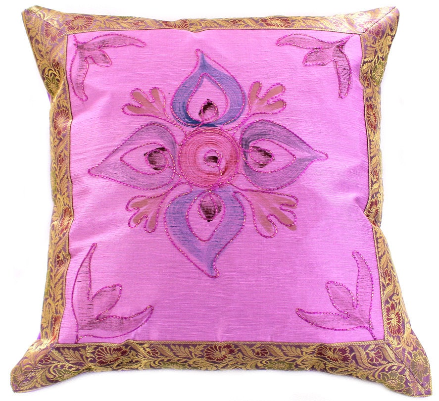 Hand Painted 16 X 16 Floral Throw Pillow Cover by BanarsiDesigns