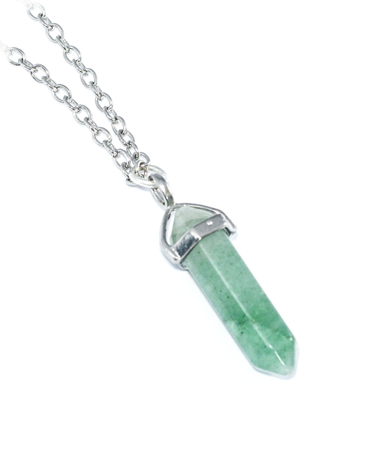 Aventurine Pastel Green Quartz Crystal Necklace by VFJewellery