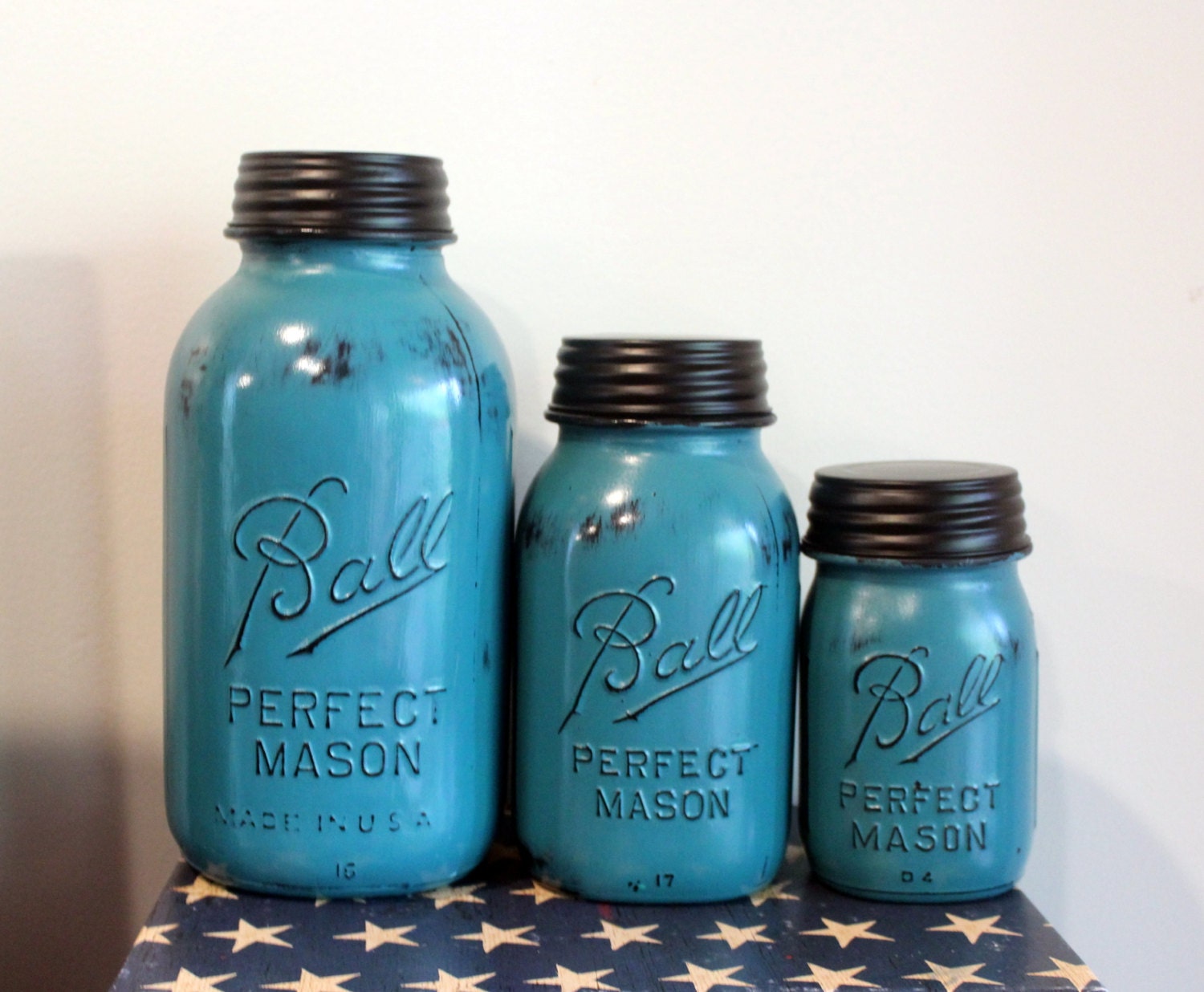 3 Piece Aqua Mason Jar Canister Set Kitchen by HereOnTheFarm