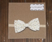 Baby/Girls Handmade Bow Headband Off White with Gold Glitter Polka Dots Gold Shimmer Band Christmas