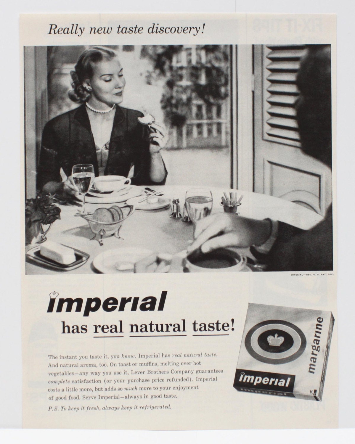 1957 Imperial Margarine B&W Print AD / Real natural taste / 9" x 12