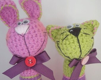 Crochet finger puppet : bunny and cat - pattern PDF document.