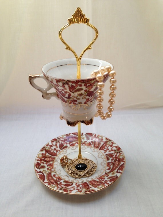 Vintage cup and saucer jewelry holder with by InLoveWithDishes