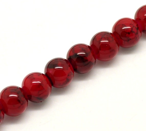 20 Loose Glass Beads Dark Red Black 8mm by OverstockBeadSupply