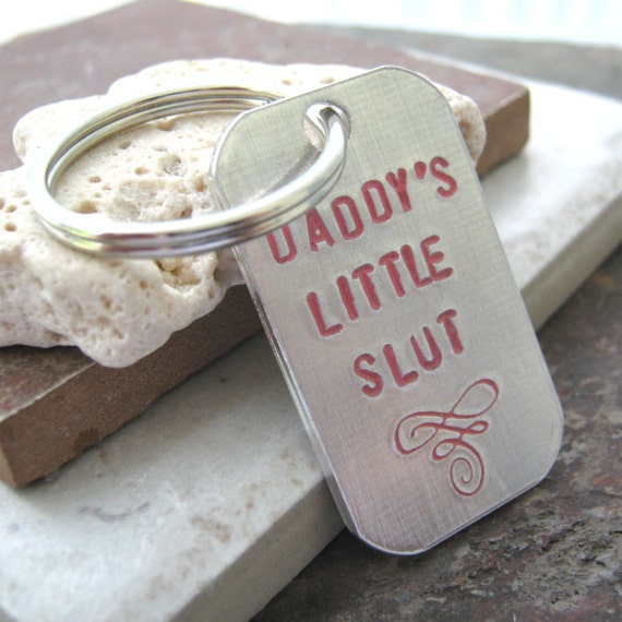 Daddys Little Slut Key Chain Rounded Aluminum Dog Tag