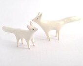 Arctic Fox Ceramic Miniature, Arctic Fox Totem in White Clay. Ready To Ship