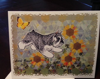 Miniature Schnauzer Playing in the Sunflowers