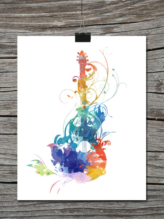 Watercolor Guitar Silhouette - Music - Poster Wall Art ...