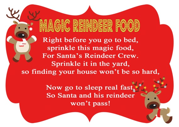 Items similar to Magic Reindeer Food Printable - PDF Elf on the shelf ...