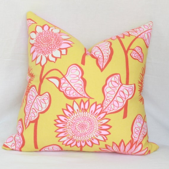 Pink yellow & orange floral decorative throw pillow cover