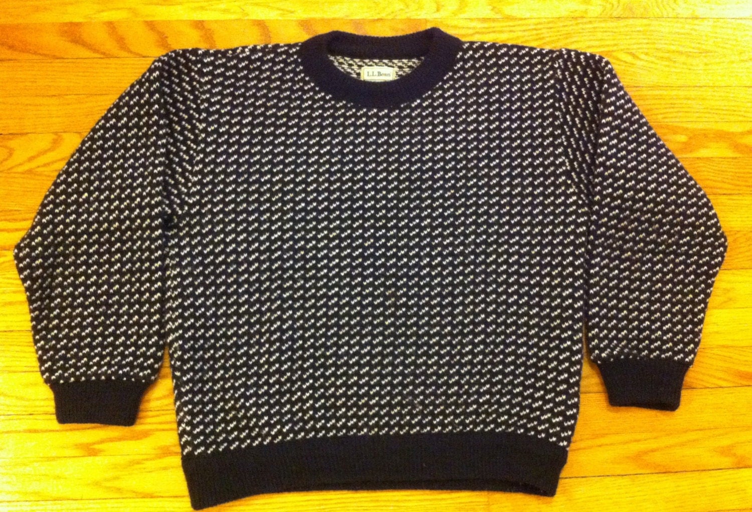 LL Bean Norwegian Birdseye Sweater Navy Blue Men's Large