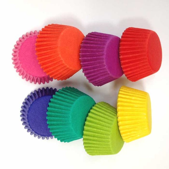 100 Mini Cupcake Liners Rainbow Solid Birthday Party Wedding