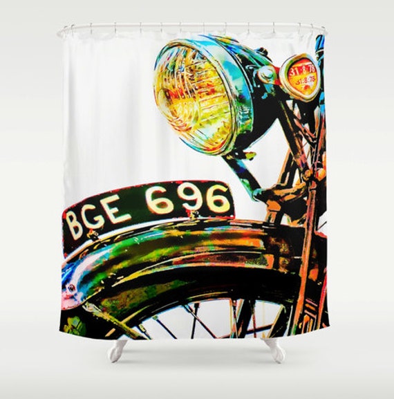 Shower Curtain Vintage English Motorcycle Texas Art
