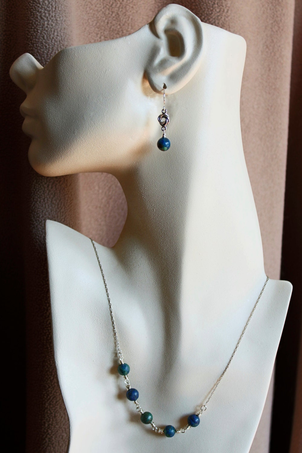 Blue Green Chrysocolla Gemstone Necklace Sterling by NolaFair