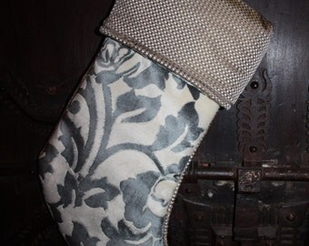 Velvet Flocked Stocking - Snowy Night Lined in Italian Jacquard