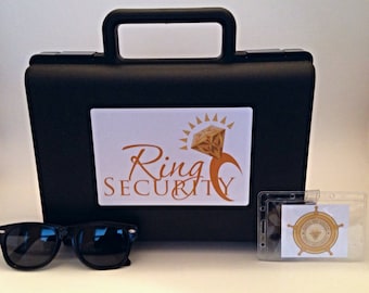 Ring Security Briefcase, Badge and Sunglass Set (gold) -- ring bearer gift, ring agent, ring bearer, Bling Security, Pillow Alternative