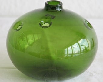 Vintage Holmegaard Green Glass Vase MICHAEL BANG Danish Design Modern Denmark Artglass Handmade 1970s