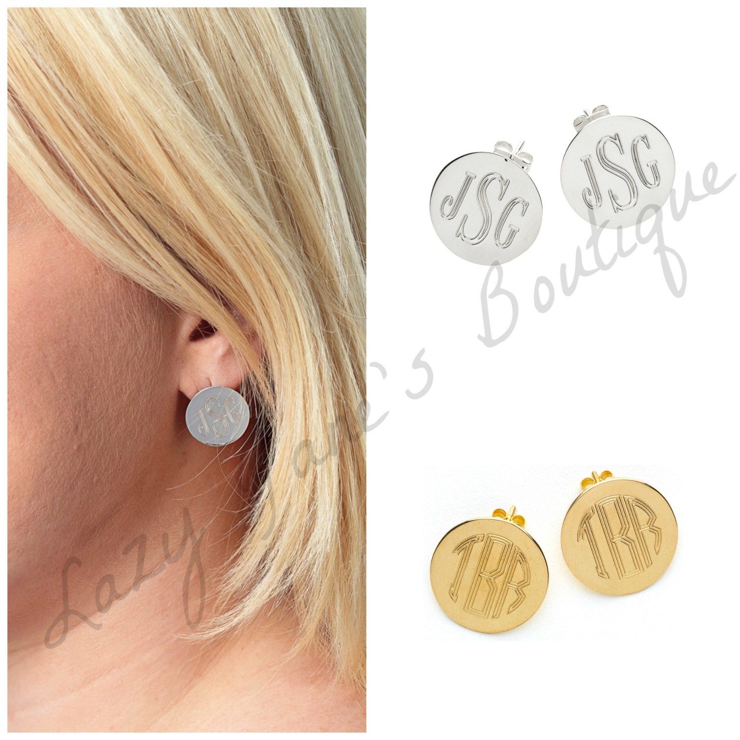 Round Post Engraved Earrings by LazyJanesBoutique on Etsy