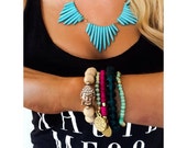 Turquoise Bullet Stone Fan Necklace