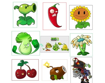 9 Plants Vs Zombies Stickers, Party, Favors, Gifts, Labels, Birthday 