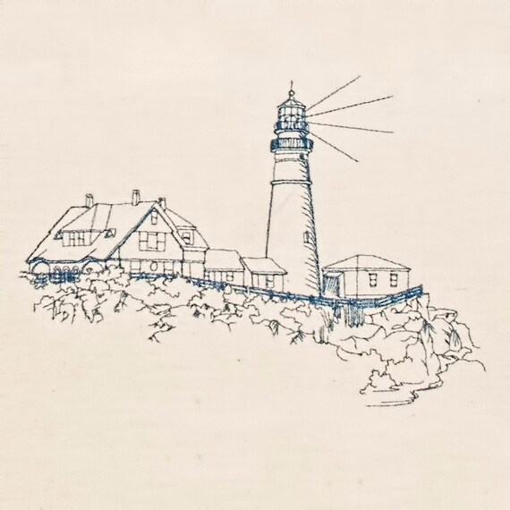 Bluework Embroidery Design Portland Head Lighthouse digital