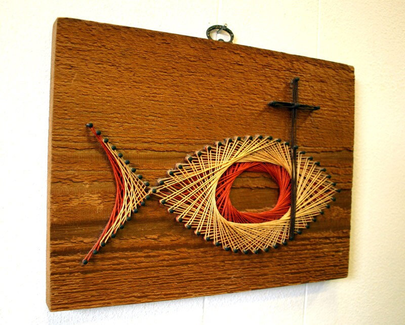 Vintage Cross Fish String Art Wall Hanging Art by pluckyvintage62