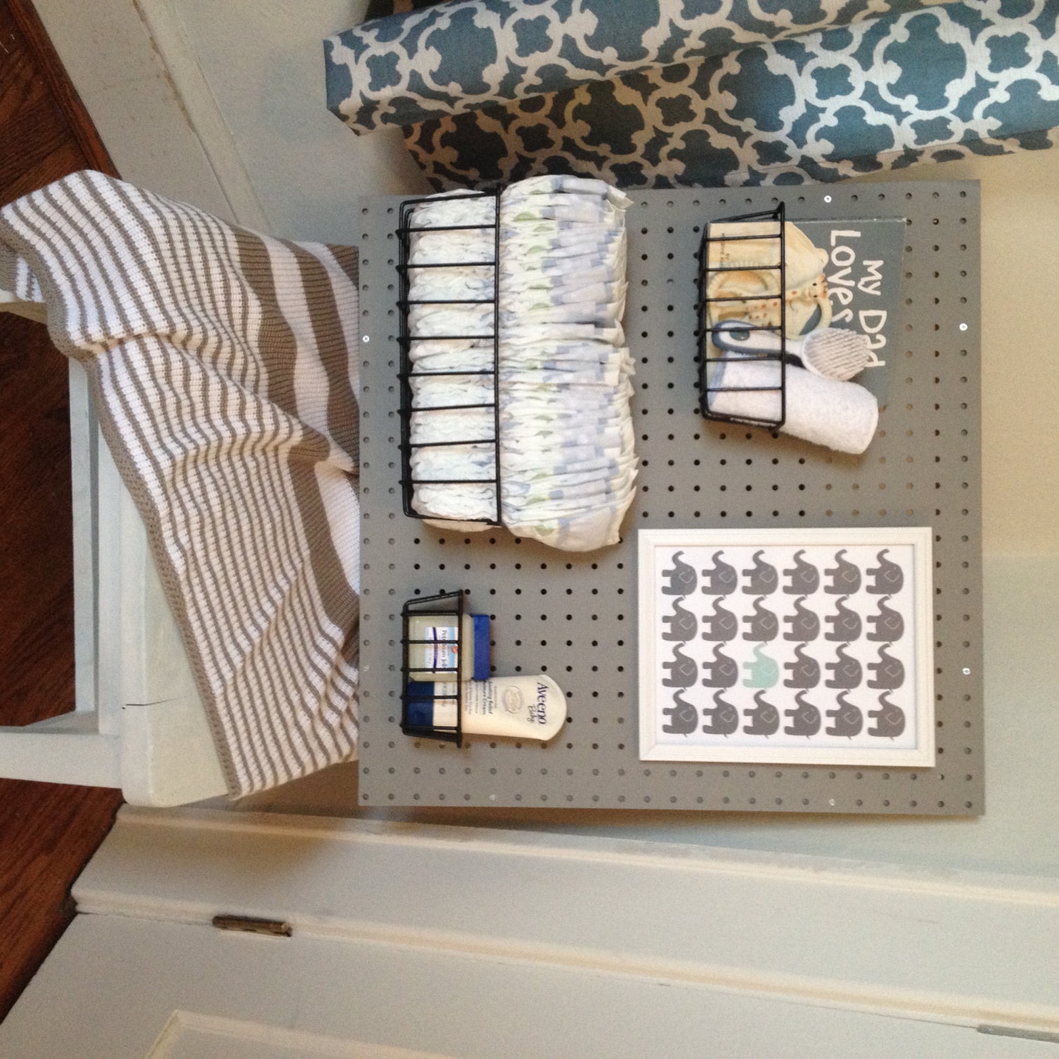 Peg Board Nursery Changing Table Organizer Grey