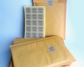Set of 15 Bubble Mailers with "Please Handle With Care" Kraft Labels in 6 1/2" x 9" paper/ Bubble Mailers/Padded Envelope