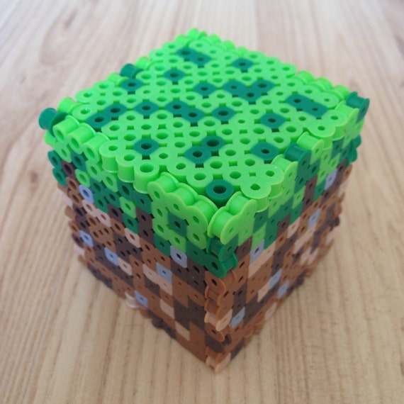 Items similar to Minecraft Inspired Grass Block 3D Perler Beads on Etsy