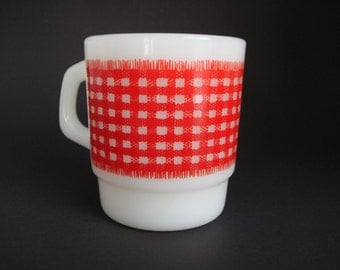 Vintage Fire King Red Gingham Mug - Anchor Hocking Mug