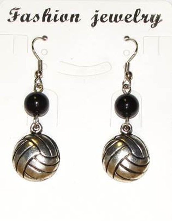 Volleyball earrings with antique silver plated volleyball