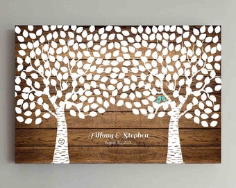 Wedding Guest Book Wood - 275 Guest - Two Double Tree Wedding Guestbook Alternative Guestbook Poster Wedding Guestbook Poster - Wood design