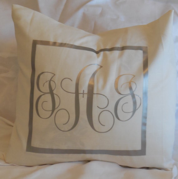 Items similar to Imprinted Silver Monogram Pillow Cover 18x18 Pop