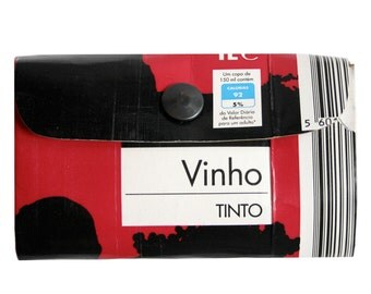 Recycled carton wallet, Portuguese red wine purse, Portugal paper clutch, black burgundy masculine mini-bag, Vinho Tinto, gift idea for him
