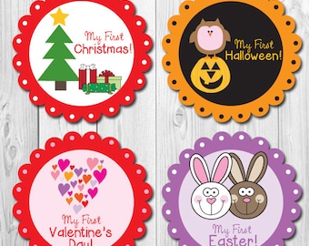 Holiday Milestone Stickers, Baby Monthly Stickers, Monthly Baby Holiday Stickers, My first Holiday Stickers, Bodysuit Stickers Holiday