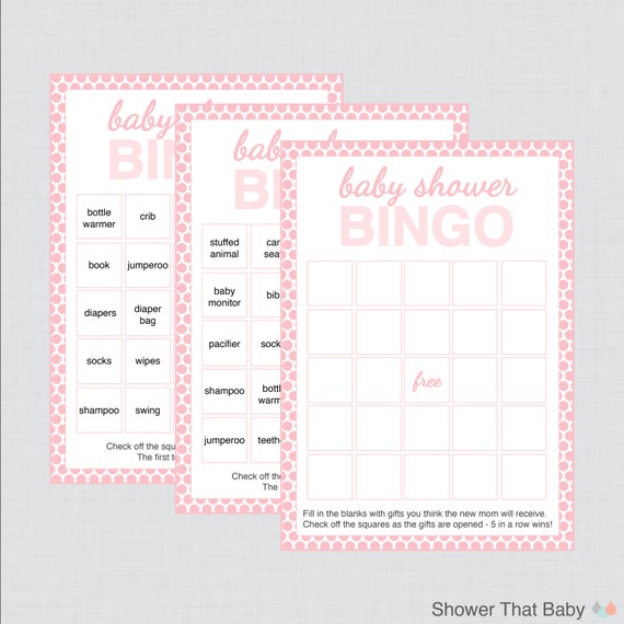 Light Pink Baby Shower Bingo Cards Blank Bingo Cards AND