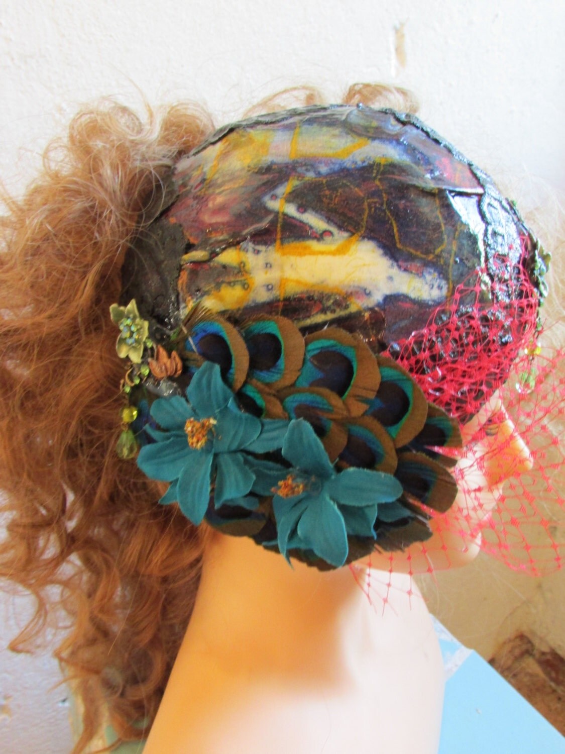 Unique fascinator wearable art Made from original by EtchedPassion